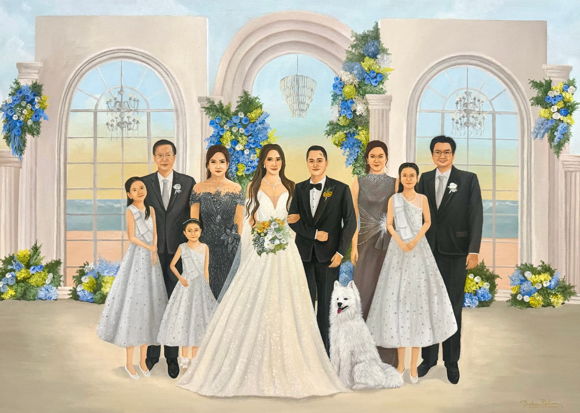 Live wedding painting on canvas by Thalia Halim